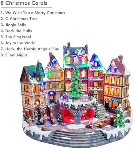 MOMENTS IN TIME Animated City Hall Town Center 12.6” Lighted Christmas Village Building with Rotating Tree, LED Lights, Music & Adapter Hand-Painted Polyresin Holiday Display Holiday Scene