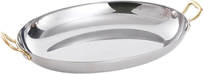 11.8 Inch Oval Spanish Paella Pan - Stainless Steel Seafood Lobster Plate Non Stick Uncoated with Dual Handle, Paella Cookware for Homes or Restaurants,Silver(Silver)