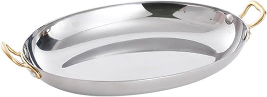 11.8 Inch Oval Spanish Paella Pan - Stainless Steel Seafood Lobster Plate Non Stick Uncoated with Dual Handle, Paella Cookware for Homes or Restaurants,Silver(Silver)