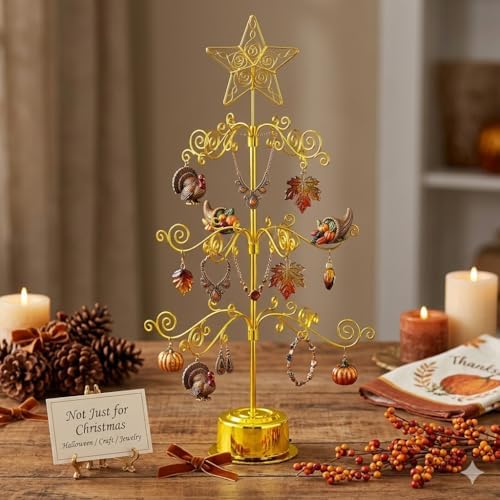HOHIYA 24" Rotating Ornament Display Tree 36-Hook Metal Gold Stand