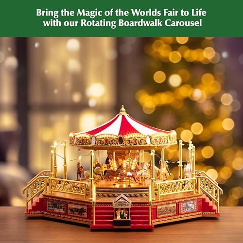 Mr. Christmas Gold Label Animated and Musical Carousel, Christmas Decoration, LED Lights, Plays 50 Songs, 8 Inch, Red