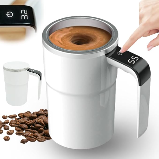 Electric Coffee Mug with a Built-in LCD Thermometer, 2026 New Automatic Magnetic Stirring Coffee Mug, Automatic Stirring Cup for Coffee, Milk, and Other Beverages (White)