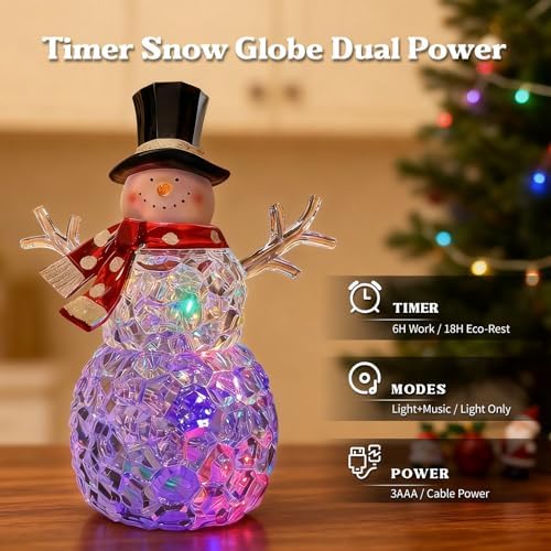Christmas Snowman Decorations, Christmas Snow Globes, LED Music Snowmen, 9-inch Snowman Indoor Decor, Battery Operated Music Box, Gifts for Men and Kids, Indoor Christmas Decorations