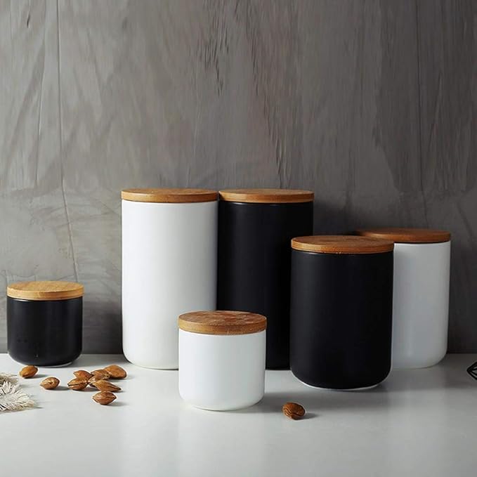 MilkyWay Food Storage Jar Strong Ceramic Storage Canisters with Airtight Seal Bamboo Lid Modern Design Seal Damp-Proof Kitchen Jar for Coffee, Tea, Spice and More (Black(M: 27oz/800ml))