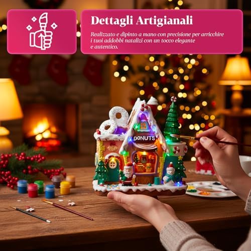 Avilia Northlight Christmas Village with LED Lights, Rotating Tree and Christmas Music, Hand Painted Decoration with USB Cable and Batteries, Luminous Animated Village for Home or Holiday Gift