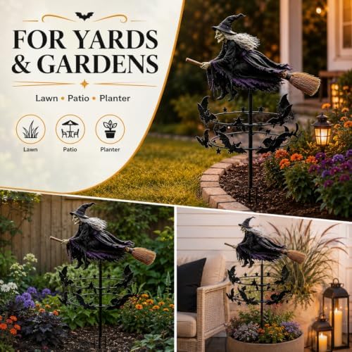Enchanted Witch Garden Wind Spinner, 36 in Metal Halloween Yard Stake，1PCS
