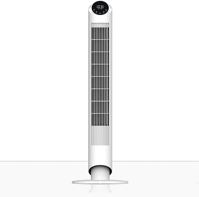 hykolity Tower Fan for Bedroom, 90° Oscillating Fan, 28dB Ultra Quiet Floor Fan with Remote Control, 26ft/s Velocity Bladeless Floor Fan with 3 Speeds & 4 Modes, 12H Timer - White