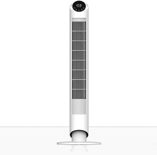 hykolity Tower Fan for Bedroom, 90° Oscillating Fan, 28dB Ultra Quiet Floor Fan with Remote Control, 26ft/s Velocity Bladeless Floor Fan with 3 Speeds & 4 Modes, 12H Timer - White