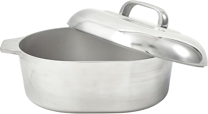 IMUSA 13 Inch Cajun Cast Aluminum Oval Roaster with Lid for Vegetables | Mirror-Polished Finish, Lid and Dual Side Handles, Roasting Meats, Great for Family Meals