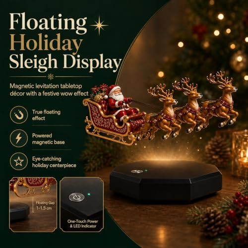 Floating Santa Sleigh, Magnetic Levitation Christmas Display for Home Decor (Red)
