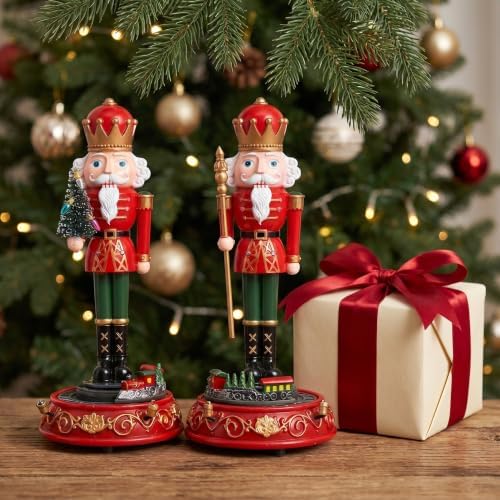 SEWACC 2pcs Christmas Nutcracker Soldier Figurine Musical Rotating Decor