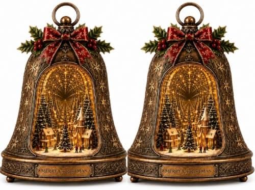 Christmas Village Infinity Bell, Villas Navideñas, Vintage Glowing Indoor Decor, Rotating Snowy Tree, Warm Clear Wreath Angel, Heart Remembrance Charm, Winter Centerpiece Gift(2PCS)