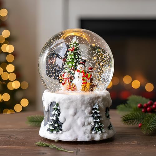Snowmen Christmas Snow Globe, Musical Lighted with 6H Time Snowman Water Lantern with Swirling Glitter, Christmas Holiday Party Gifts and Decorations