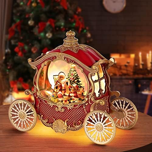 DGSCAK Christmas Snow Globe Lantern - Musical Vintage Carriage Christmas Decor with 8 Songs & 6H Timer, USB/Battery Operated Glittering Water Snow Globes for Holiday Table Centerpiece, Xmas Gifts