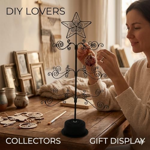 HOHIYA 24" Rotating Ornament Display Tree 36-Hook Metal Stand Black