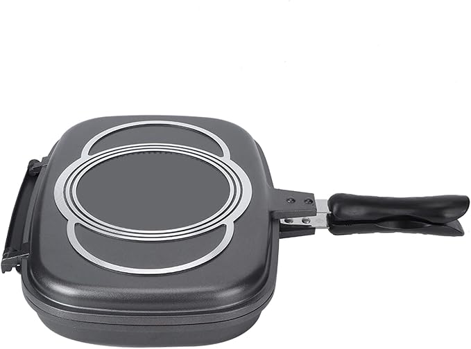 Non Stick Frying Pan Double Sided Barbecue Cooking Tool Stove Anti Scalding Handle