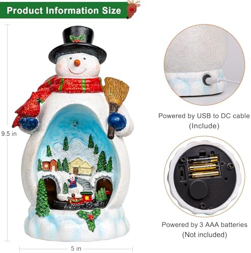 ZQQLITE Animated Collection Figurines Musical Christmas Snowman &Cardinal Village Houses with Rotating Train, Lighted Christmas Collection Figurines for Home Tabletop Decorations Ornaments Gifts