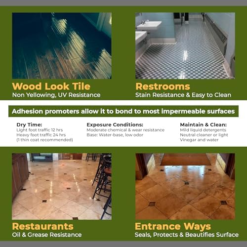GlazeGuard Satin Floor Sealer Wall Sealer for Ceramic, Porcelain, Stone Tile Surfaces (1 Gal -Prof Grade (2) Part Kit