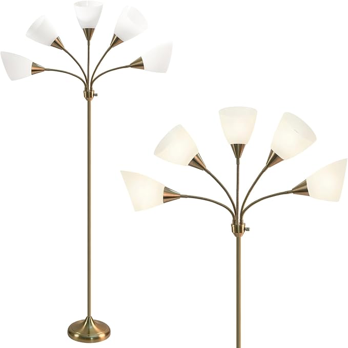 HonoDing Medusa Floor Lamps Standing Lamps 5 Heads Adjustable Reading Light Large Shade Use E26 A19 Bulb Floor Lamps for Living Room Bedroom (Gold Brass)
