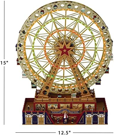 Mr. Christmas World's Fair Grand Ferris Wheel Musical Animated Christmas Decoration, with LED Lights and 50 Songs, 15 Inch, Gold