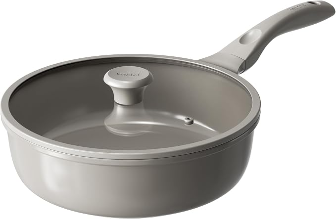Redchef Deep Ceramic Frying Pan with Lid, Nonstick Saute Pan Cookware All Cooktop Compatibility, Stay-Cool Handles, PFOA Free, Healthy Coating, Tempered Glass Cover, Even Heat, Grey
