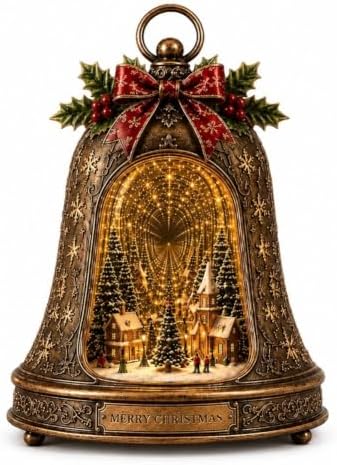 Christmas Village Infinity Bell, Villas Navideñas, Vintage Glowing Indoor Decor, Rotating Snowy Tree, Warm Clear Wreath Angel, Heart Remembrance Charm, Winter Centerpiece Gift(1PC)