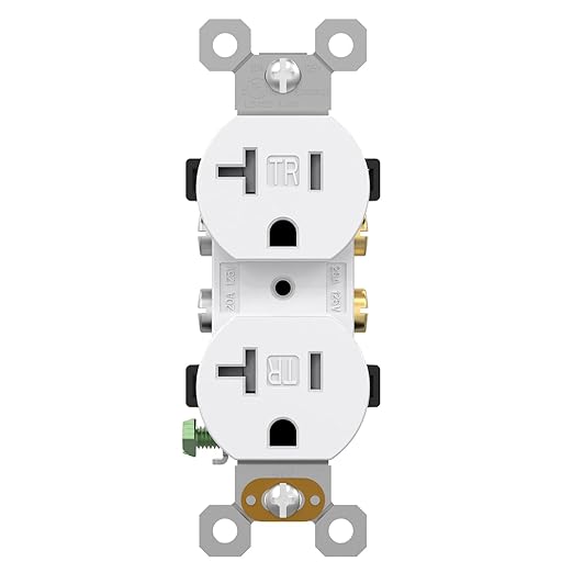 AIDA 1 Pack 20 Amps Outlets Electrical Duplex Receptacle Outlets,Tamper Resistant Electrical Receptacle, Wall Outlet,2 Pole,3-Wire, Self-Grounding, NEMA 5-20R,UL Listed, White