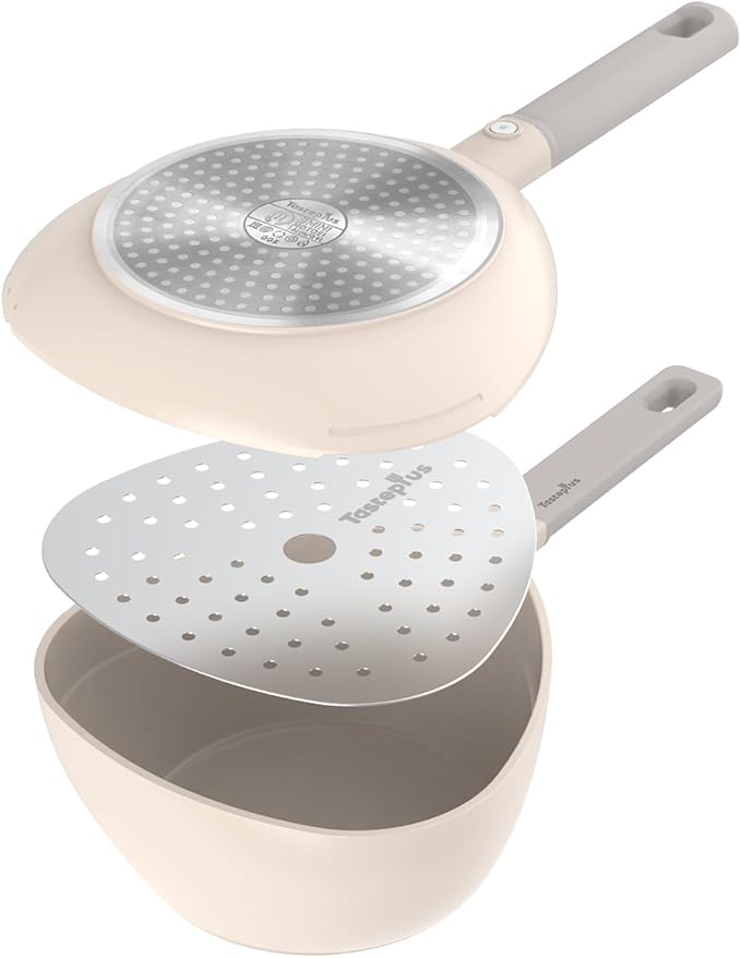 2QT Nonstick Saucepan with Skillet Lid & Steamer, 3-in-1 Multipurpose Ceramic Sauce Pan for all cooking needs, Built-in Strainers, Fits All Stovetops & Dishwasher Safe