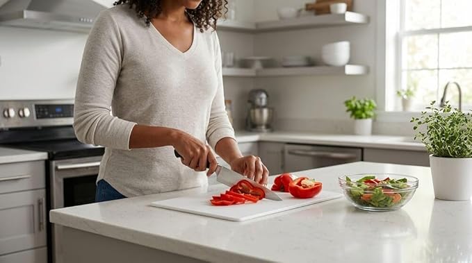 Farberware Extra-Large Plastic Cutting Board, Dishwasher- Safe Poly Chopping Board for Kitchen Meal Prep with Easy Grip Handle, 12-inch by 18-inch, White