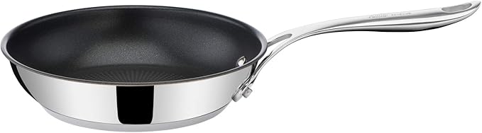 T-Fal x Jamie Oliver Nonstick Coated Stainless Steel Pans 9.5" & 11", Induction Compatible, Oven Safe up to 500°F, Chef's Stainless Steel Skillet, Frying Pan, Silver