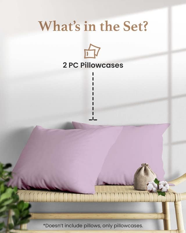1000 TC Lavender King Pillowcases Set of 2 100% Egyptian Cotton Pillow Cases with Long Staple Cotton & Sateen Weave, Silky Soft Hotel - Like Bed Pillow Covers for Comfy Sleeping, Snug Fit