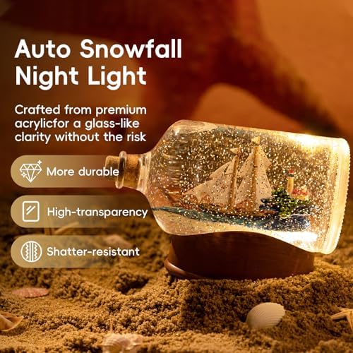 Drift Bottle Christmas Snow Globes Lantern, Shatterproof 10 Songs Music Box