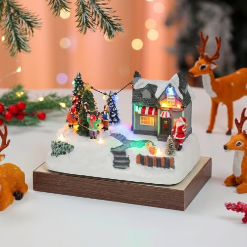 Lighted Christmas Cottage House, Animated Musical Snowy Cottage Sculpture