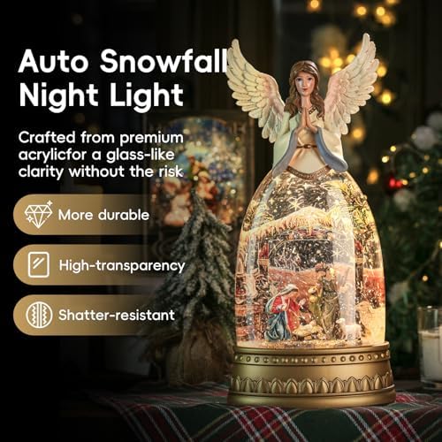 Nativity Snow Globe Music Box Holy Family, Shatterproof Swirling Glitter