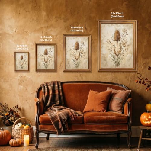 Halloween Thistle Botanical Wall Art, Gold Vintage Framed Moody Print