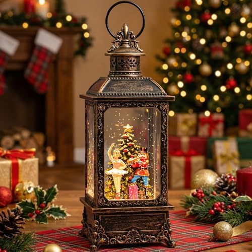VISFLAIR Christmas Snow Globe Nutcracker Lantern, Musical Lighted Nutcracker & Ballerina Water Lantern Swirling Glittering Home Decoration and Gift, Battery Operated or USB Powered