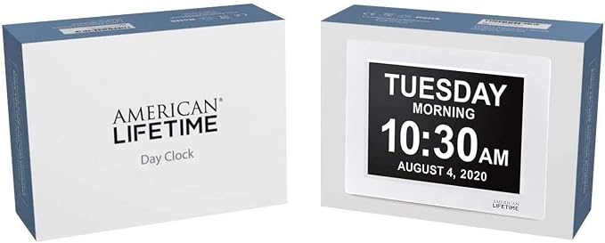 American Lifetime, New Version, Day Clock Extra Large Impaired Vision Digital Clock with Backup and 5 Alarm Options Great Gift Ideas, 2 Pack White