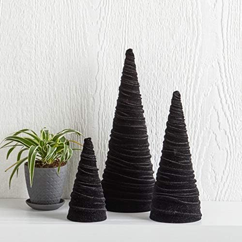 Black Velvet Trees Set of 3, Modern Black and White, Holiday Entryway, Winter Home Mantel, Valentine Tabletop Tree, Centerpiece Holiday Table, Minimalist (Black)
