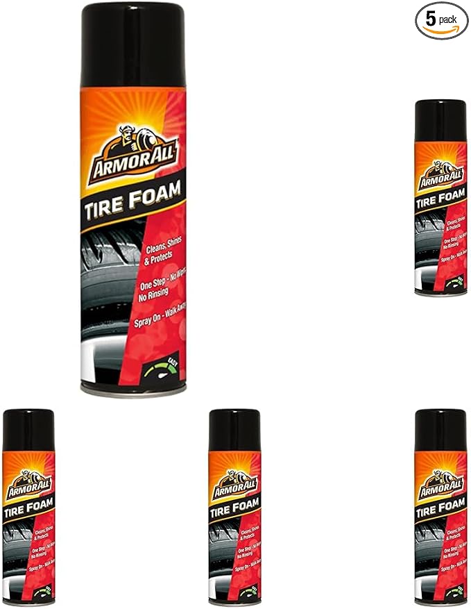Armor All Tire Foam, Tire Cleaner Spray for Cars, Trucks, Motorcycles, 20 Oz Each, 1.25 Pound (Pack of 5)