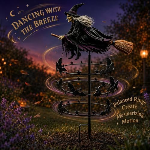 The Enchanted Witch Garden Wind Spinner | Halloween Outdoor Metal Yard Decor，1 Pcs