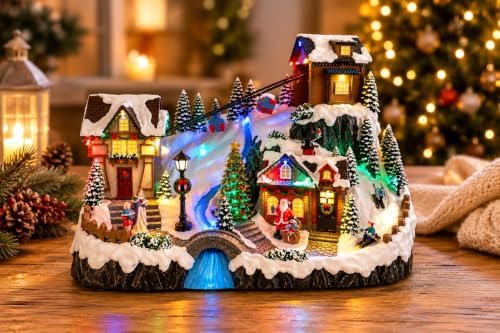 Animated Christmas Village Animated Ski Lift Resort, LED Lights, Spinning Tree
