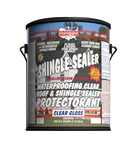 Shingle Sealer - Clear Waterproofing Roof Sealant Protectorant - Extends, Preserves and Rejuvenates Asphalt Shingle Roofs - High Solids - 7 Year -100% Acrylic 1 Gallon