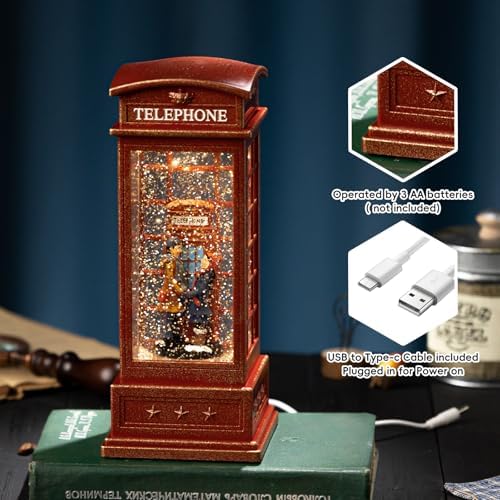Telephone Booth Christmas Snow Globes with Lovers, 10 Songs Music Box