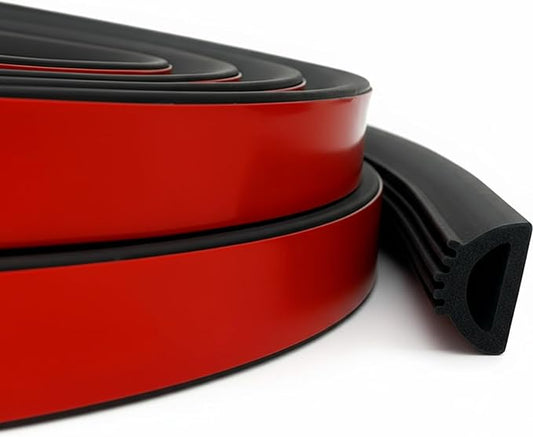 Pangda 20Ft D Shape Rubber Weather Stripping Foam Self-Adhesive EPDM Seal Strip for Noise Reduction Waterproof Dustproof for Cars Boats RVs Windows Doors (0.75" W x 0.425" H)