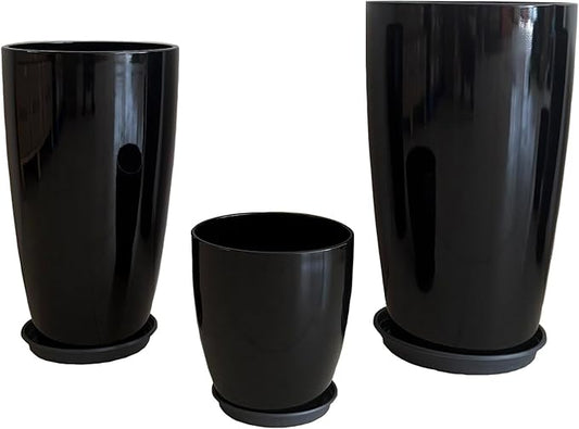 24/21/11 Inch Tall Planter Pots Garden Plastic Planters - Set of 3 for Indoor & Outdoor Use - Decorative Lightweight Flower Pots