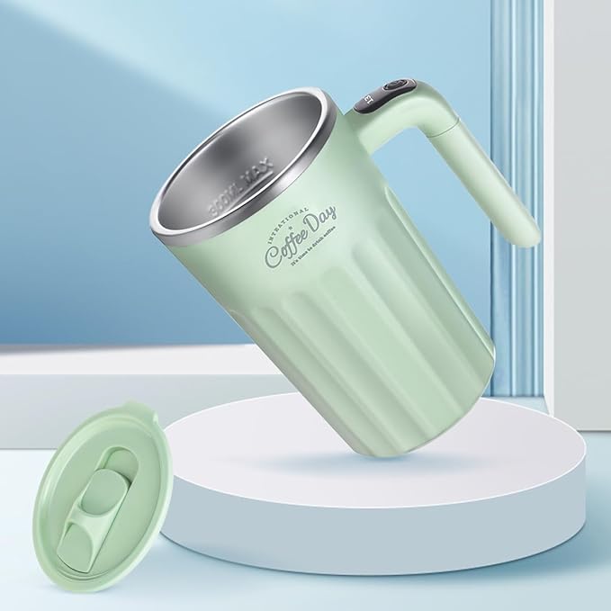 Drink Stirrer,Self Stirring Mug,Self Stirring Coffee Mug,Suitable for Coffee, Milk, Cocoa and Other Beverages Stainless Steel Vacuum Insulated Tumbler with Lid (Matcha Green, 12 Ounces)