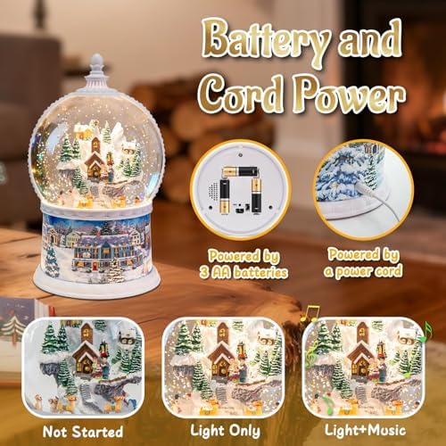 Large Christmas Snow Globes, Village Snow Globe Christmas Lantern,Rotating Train,Musical Glitter Globe,10.2 Inch, LED Lights,USB&Battery Operated, Christmas Decoration Gift for Home