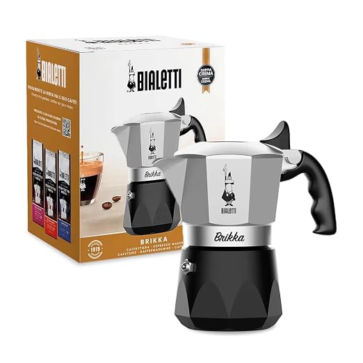 Bialetti Brikka Moka Pot Stovetop Espresso Maker – Crema-Rich Italian Coffee Maker, 2 Espresso Shots (3.4 oz / 100 mL), Black
