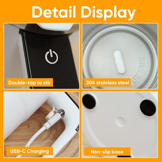 Magnetic Automatic Stirring Coffee Mug, Temperature Display Electric Self Stirring Home Office Travel Mixing Cups, Stainless Steel Automatic Stirring Mug for Coffee, Milk, Tea & Hot Chocolate (White)
