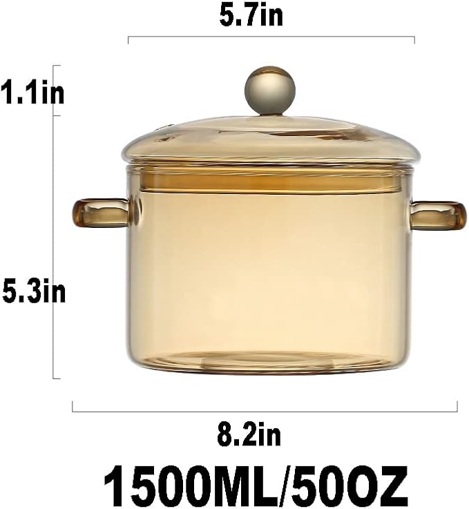 Glass Cooking Pot with Cover, Heat Resistant Glass Saucepan Cooking Pot and Pan with Lid, Glass Cookware Set Cooktop Safe for Pasta Noodle, Soup, Milk, Baby Food, Spaghetti(1.5L/50 OZ)
